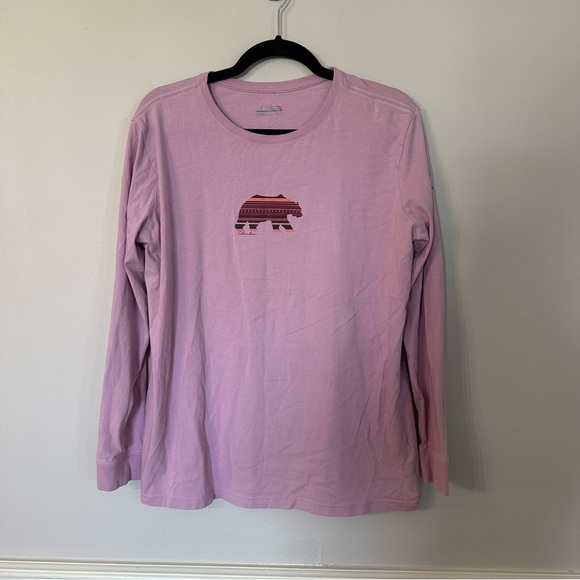 Columbia Women’s Long Sleeve Crewneck Graphic Striped Bear T-Shirt Sz XL GUC - Picture 2 of 7